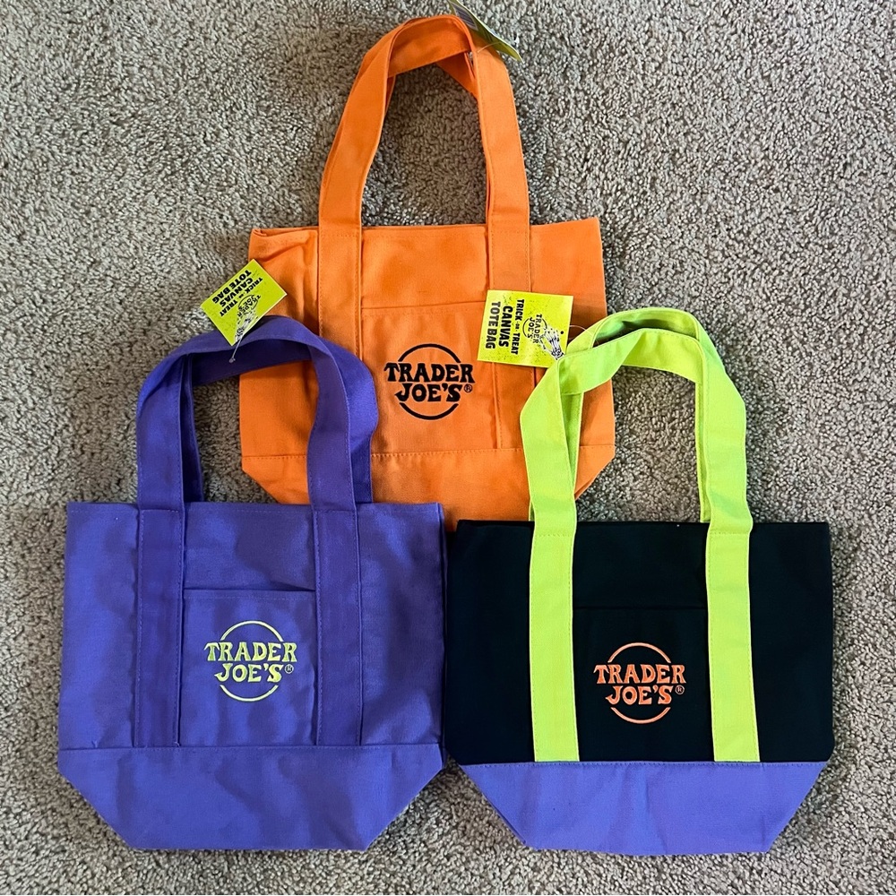 Trader Joes Mini Canvas Tote Bag Set of 3